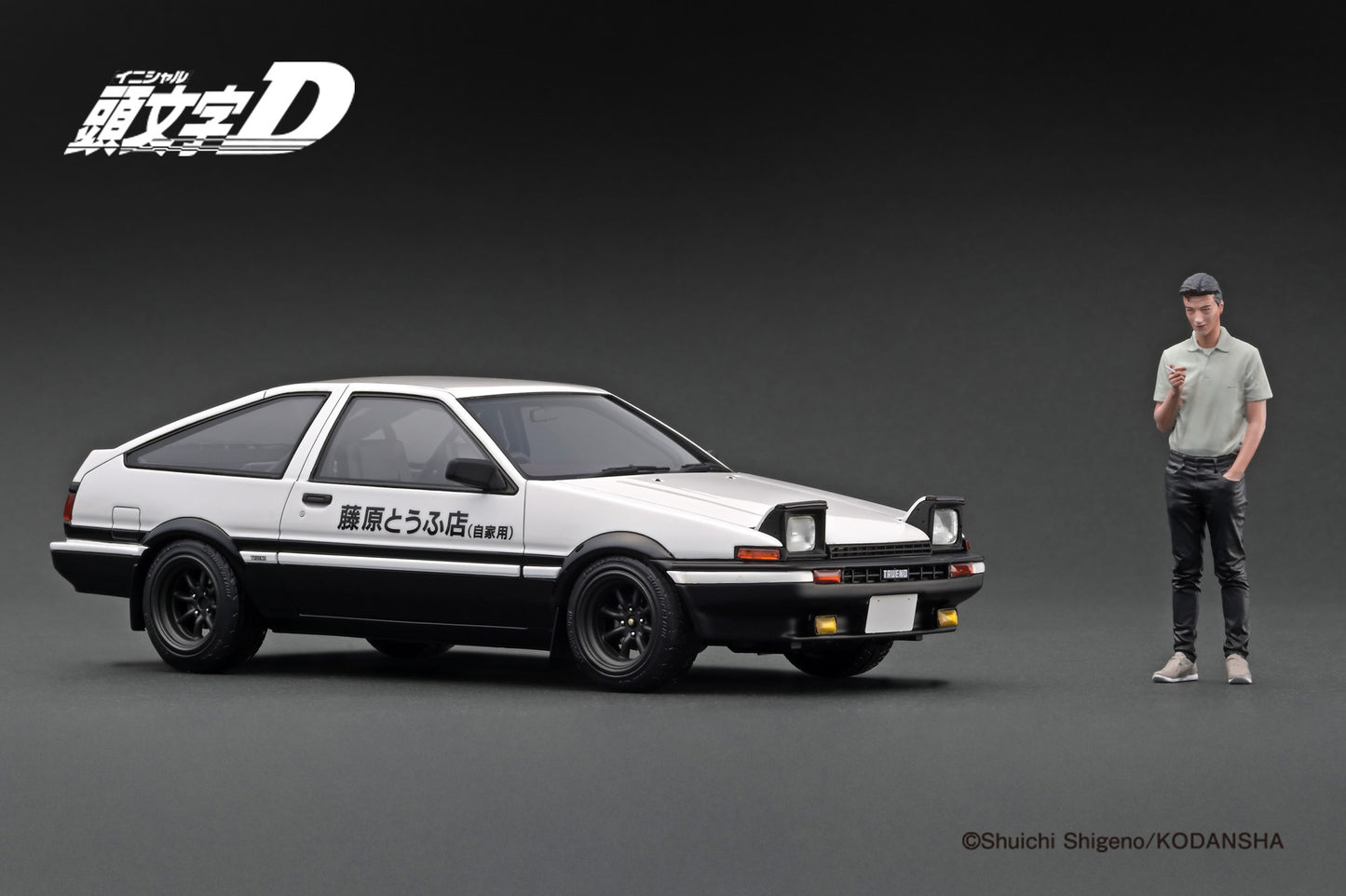 INITIAL D Toyota Sprinter Trueno 3Dr GT Apex (AE86) with Bunta Fujiwara Ignition Model 1:18