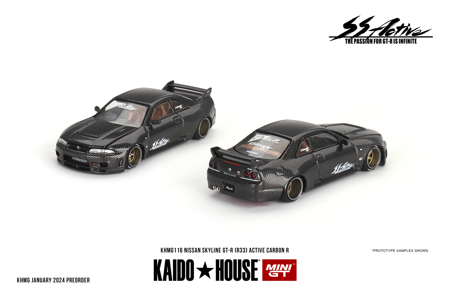 Nissan Skyline GT-R R33 Active Carbon R V1 KAIDO HOUSE Mini GT 1:64