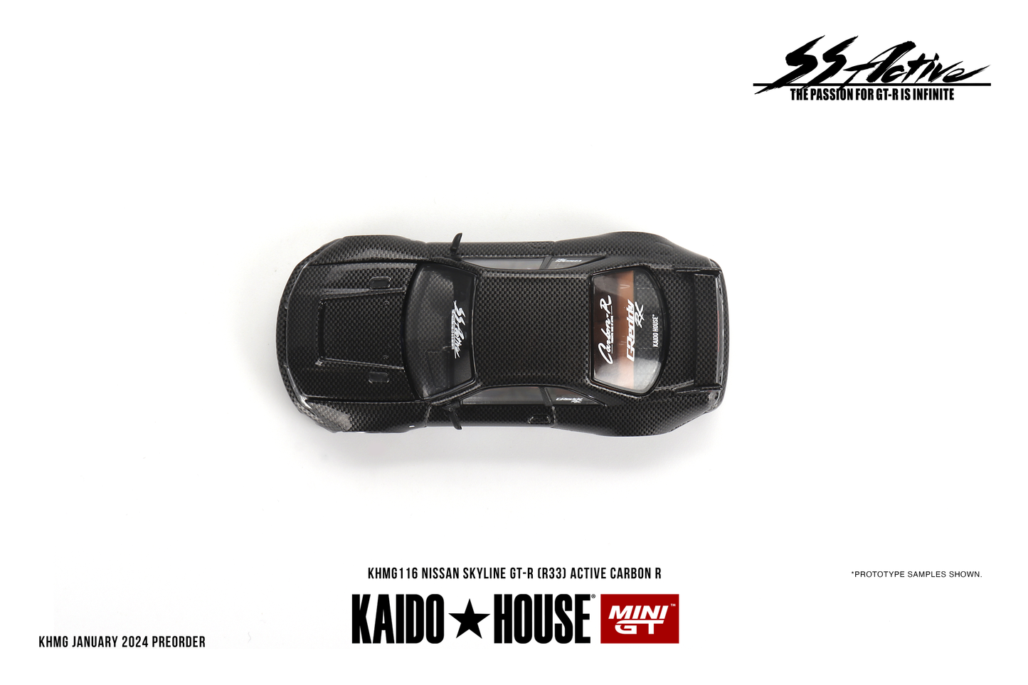 Nissan Skyline GT-R R33 Active Carbon R V1 KAIDO HOUSE Mini GT 1:64