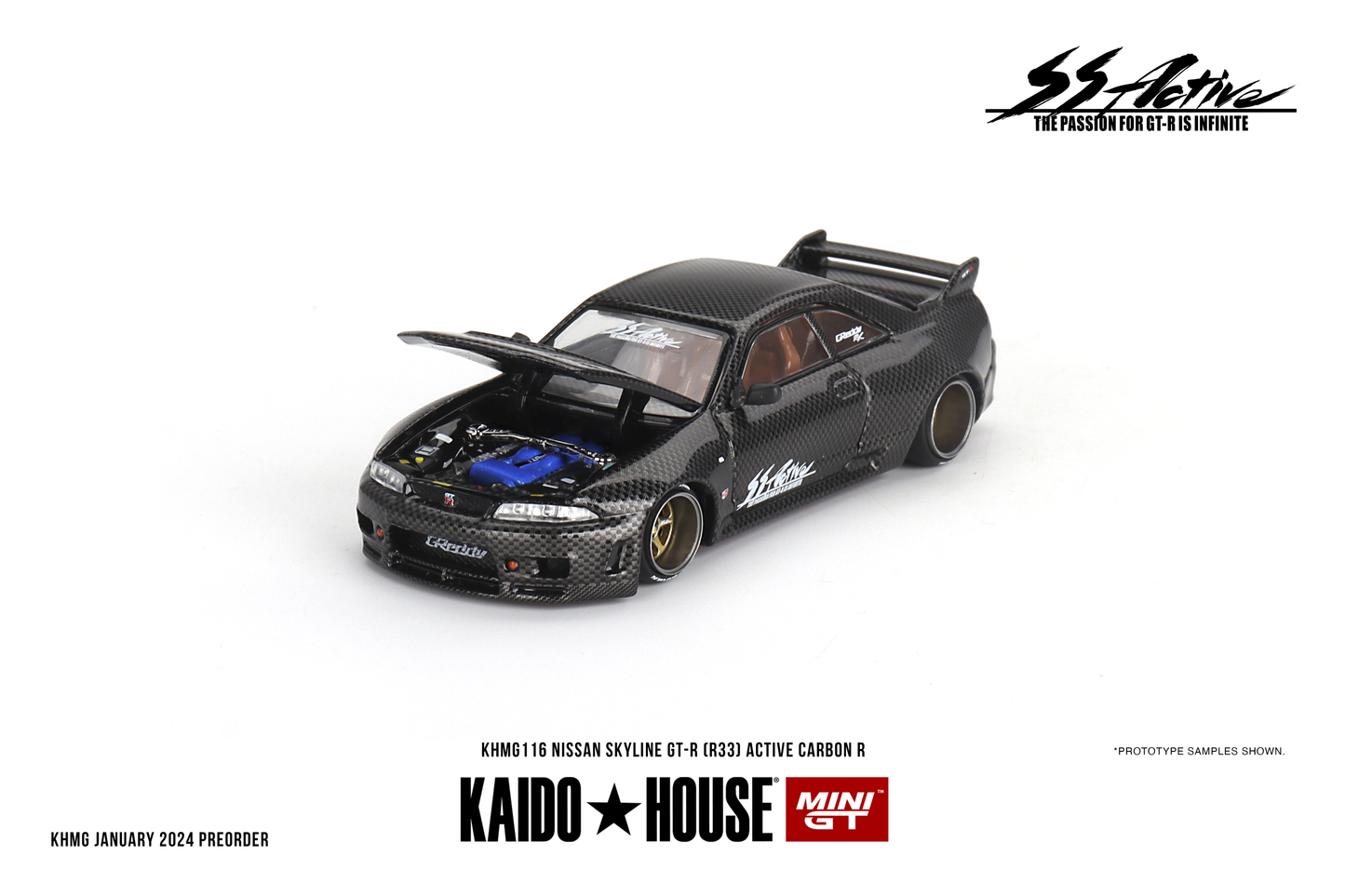 Nissan Skyline GT-R R33 Active Carbon R V1 KAIDO HOUSE Mini GT 1:64