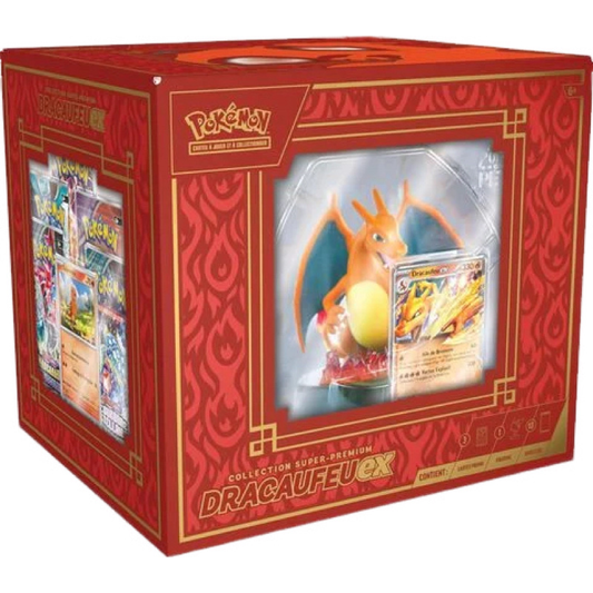 Coffret Collection Super Premium Dracaufeu EX en français.