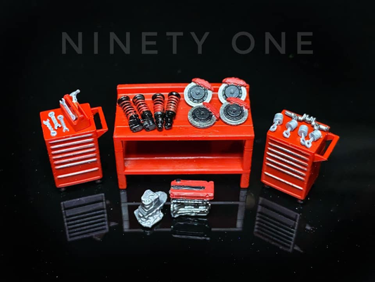 SET 1 : accessoires de garage rouge Ninety One 1:64