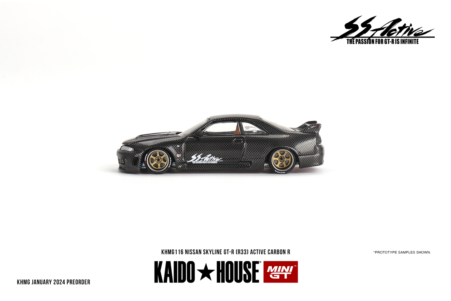 Nissan Skyline GT-R R33 Active Carbon R V1 KAIDO HOUSE Mini GT 1:64